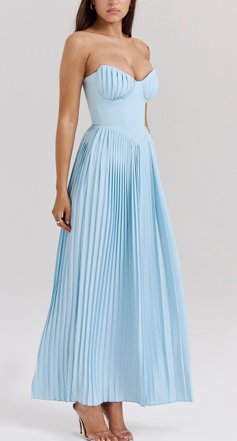 House of CB Marcella Ocean Blue Pleated Maxi Dress