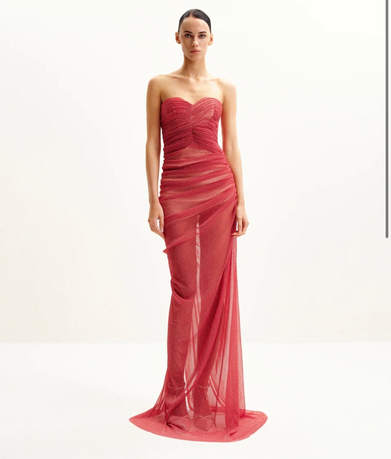 JW Pei Mia Strapless Glitter Gown