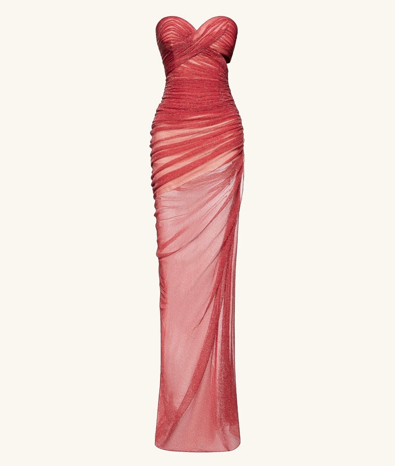 JW Pei Mia Strapless Glitter Gown