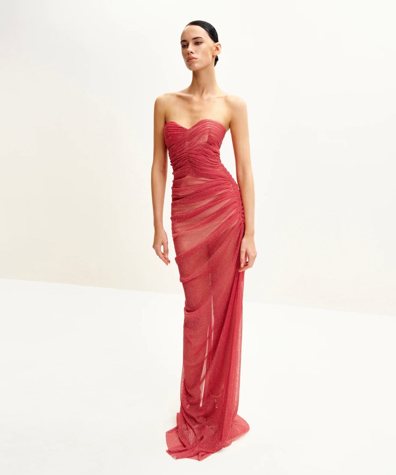 JW Pei Mia Strapless Glitter Gown