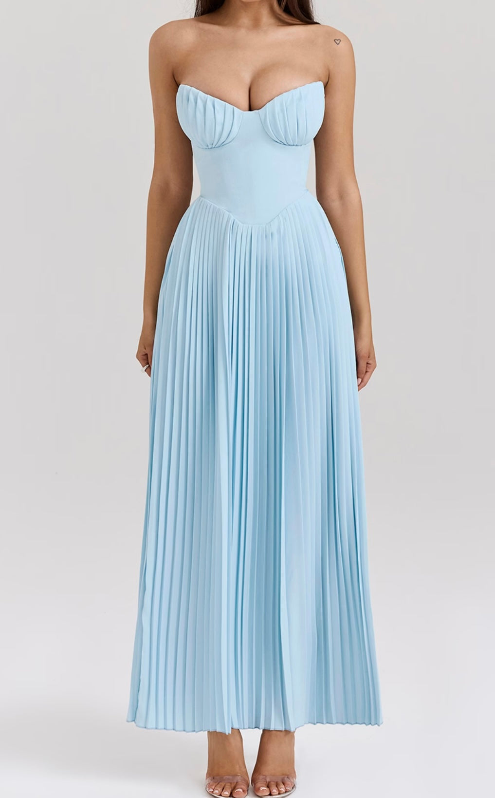 House of CB Marcella Ocean Blue Pleated Maxi Dress