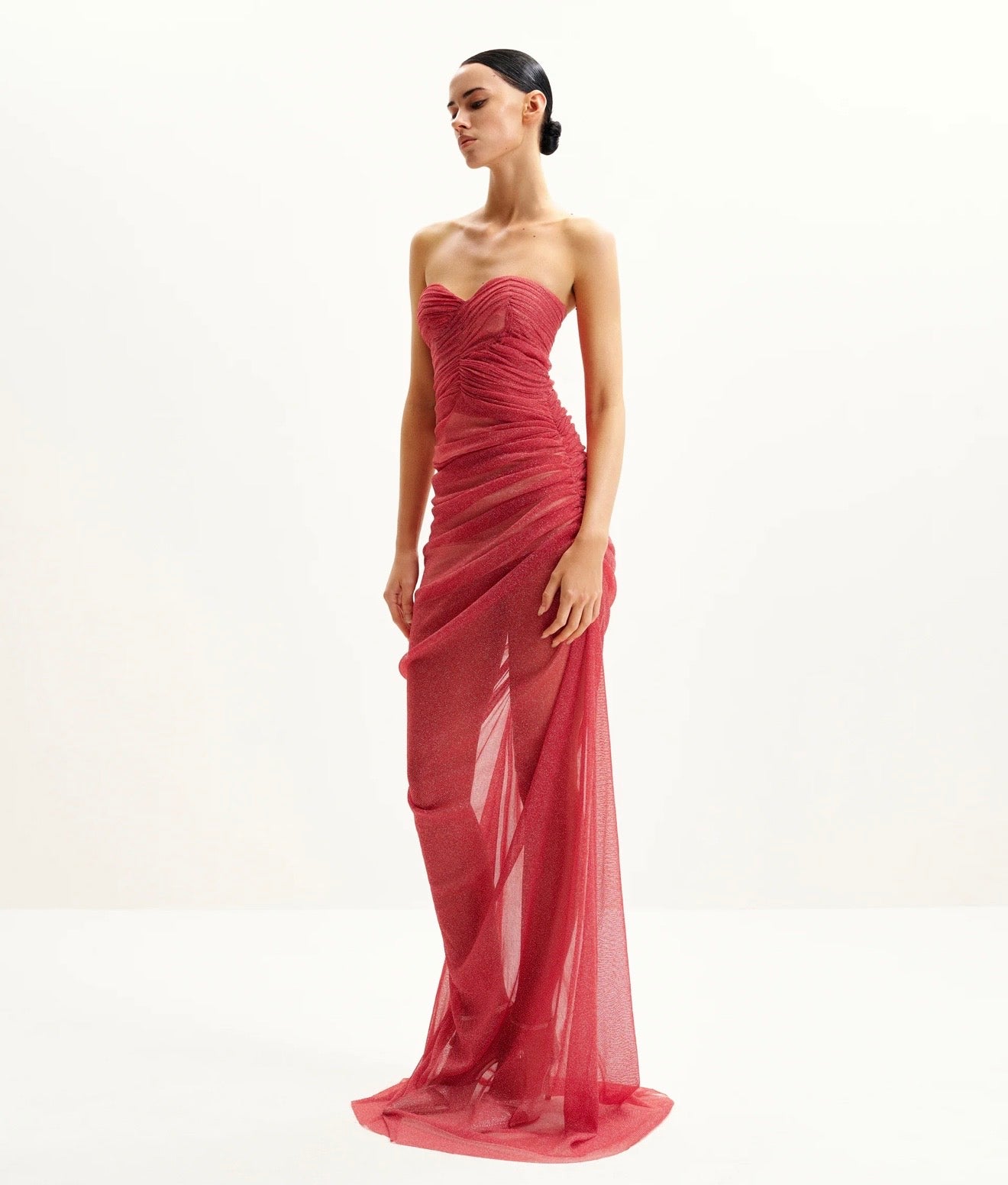JW Pei Mia Strapless Glitter Gown