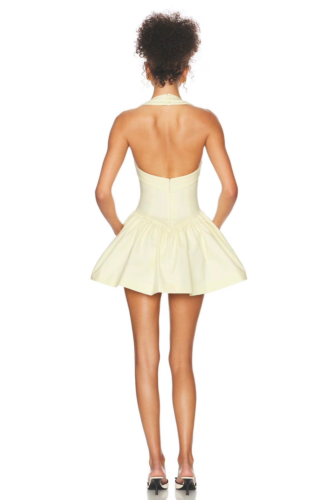 Helsa Fallie Halter Mini Dress Lemon Cream